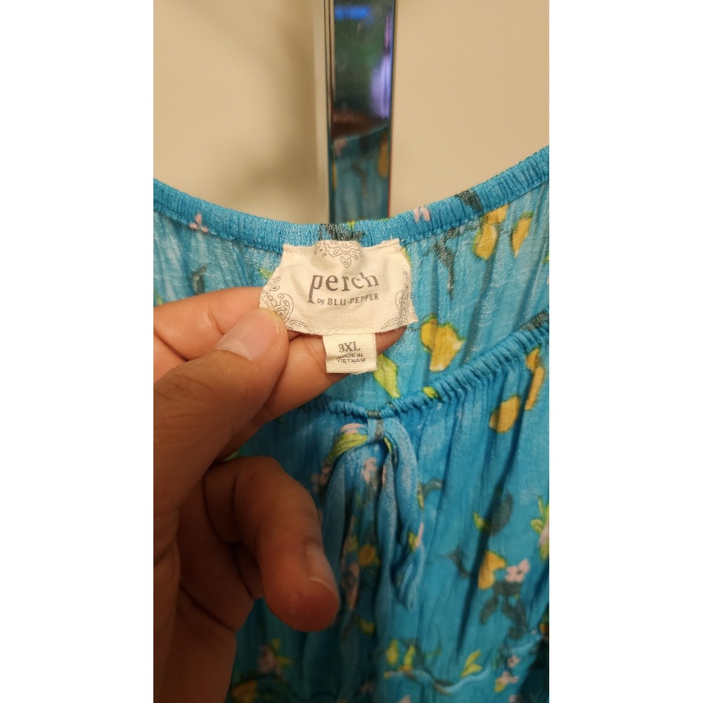 Perch by Blu Pepper Blue Lemon Floral Babydoll Blouse Off Shoulder Top 3XL - Picture 4 of 7